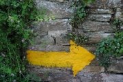 La flecha amarilla es hoy uno de los elementos más característicos del Camino de Santiago