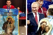 Kovacic, en el vestuario mostrando orgulloso la bandera de San Antonio, con la que recogió también su medalla