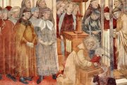 El primer belén de la historia lo compusieron personas reales según las indicaciones de San Francisco de Asís. Imagen: «El pesebre de Greccio» (fragmento) de Giotto, fresco en la Basílica de Asís pintado entre 1295 y 1299.
