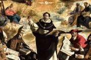 La obra de Santo Tomás de Aquino (1225-1274) es la cumbre de la filosofía y de la teología. Cuadro: «Apoteosis de Santo Tomás de Aquino»  (detalle, 1631) de Francisco de Zurbarán, Museo de Bellas Artes de Sevilla.