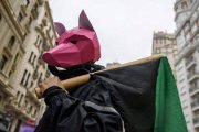 Activista antiespecista con máscara de animal