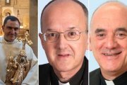 De izquierda a derecha, los nuevos obispos de Palencia, Mikel Garciandía Goñi, Sigüenza-Guadalajara, Julián Ruiz Martorell, y Santander, Arturo Pablo Ros.