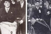 John Traynor saliendo de Lourdes, y a su llegada a Liverpool empujando la silla de ruedas.