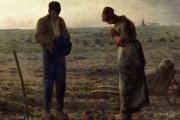 'El Angelus' de Jean-François Millet (detalle), un cuadro de 1859, la época de triunfo del dogma de la Inmaculada, proclamado en 1854 y reiterado por la Santísima Virgen en Lourdes en 1858 al presentarse así a Santa Bernadette.