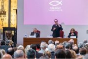 Josep Miró, uno de los promotores de la Corriente Social Cristiana, en el acto en Abat Oliba de Barcelona