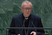 El cardenal Pietro Parolin, durante su intervención el 28 de septiembre ante la Asamblea General de las Naciones Unidas en Nueva York.