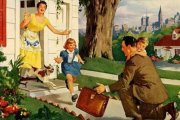 Los enemigos de la familia aborrecen la figura del padre. En la imagen, el regreso a casa en una ilustración publicitaria de los años 50.