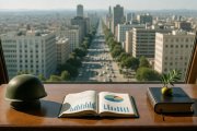 El casco, las cifras y el Evangelio sobre la mesa: imagen de las decisiones entre guerra, intereses económicos y paz desarmada.