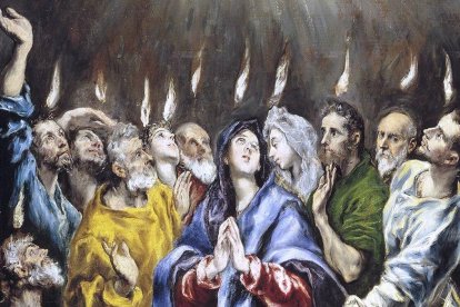 'Pentecostés' de El Greco (1597). El hecho de Pentecostés es la antítesis de Babel: Pentecostés es consagración a Dios y a los demás, la restauración del culto y la cultura.