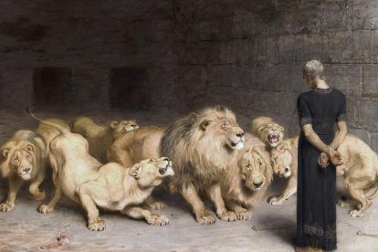 Daniel en el foso de los Leones, cuadro de Briton Rivière de 1872, expuesto en la Galería Walker