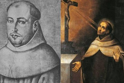 San Juan de la Cruz (1542-1591) en un grabado de Francisco Pacheco (c. 1599) y en un cuadro anónimo de mediados del siglo XVII.