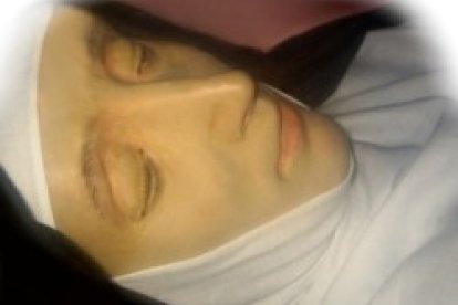 Mascarilla de cera sobre el cuerpo de Santa Ángela de Foligno, en la ciudad del mismo nombre