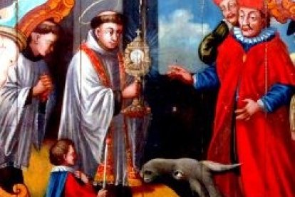 Así pintó José Rabelo de Vasconcelos en 1749 al burro que se inclinó ante el Santísimo, milagro famoso de San Antonio