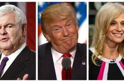 De izquierda a derecha: Reince Priebus, Newt Gringrich, Donald Trump, Kellyane Conway y Chris Christie