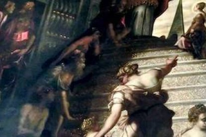 La Presentación de María en el Templo de Tintoretto se encuentra en la iglesia de la Madonna dell'Orto de Venecia.