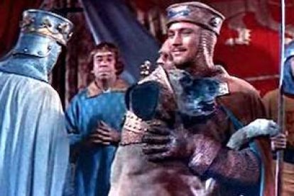 Una escena de «El talismán», como se tituló en España la película rodada en 1954 por David Butler «El Rey Ricardo y los Cruzados», con George Sanders, Rex Harrison y Virginia Mayo, y basada en una obra de Walter Scott (1771-1832), autor de «Ivanhoe».