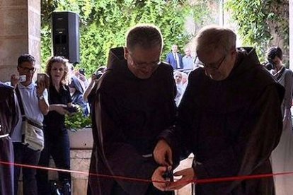 El padre Francesco Patton, Custodio de Tierra Santa, durante la inauguración en 2018 de la sección arqueológica del Museo de Tierra Santa.