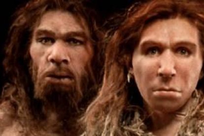 Hipótesis de reconstrucción de cómo podrían ser un hombre y una mujer de Neardenthal... el paso de homínido a ser humano es un misterio