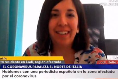 Sara Martín, en una de las conexiones con medios españoles que ha hecho desde su casa en Italia durante el aislamiento