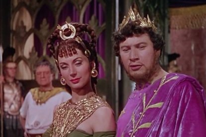 Popea y Nerón en Quo Vadis, la película clásica de  1951 - él logró la chica quitándosela a Otón... a quien conocemos bien por 3 biografías