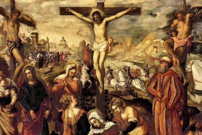 Los dos ladrones crucificados junto a Jesucristo ejemplifican las dos actitudes ante el pecado y el dolor. Imagen: «Crucifixión» (detalle) de  Tintoretto (1518-1594), Museo Civico de Padua (Italia).