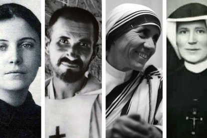 De izquierda a derecha - Santa Gema Galgani, San Carlos de Foucauld, Santa Teresa de Calcuta y Santa Faustina Kowalska