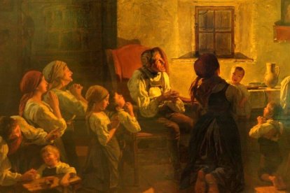 El hogar es el lugar natural de nuestro encuentro con Cristo. Él acude al rescate de las fragilidades propias de cada familia, y solo pide una oración confiada. Imagen: «Oración de la noche» (detalle) de Ferdinand Waldmüller (1793-1865).