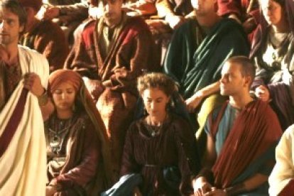 Escena de la película San Agustín, con el santo como abogado - Justino también fue laico y con la toga de filósofo hablaba en debates públicos