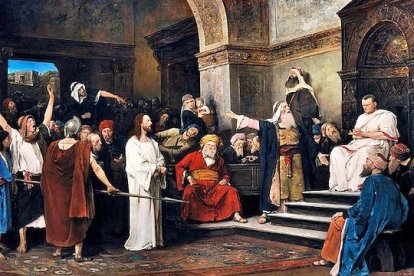 El juicio de Pilatos, una gran derrota de la Verdad sometida a un referéndum espontáneo. «Cristo ante Pilatos» (detalle), de Mihaly Munkacsy (1881).