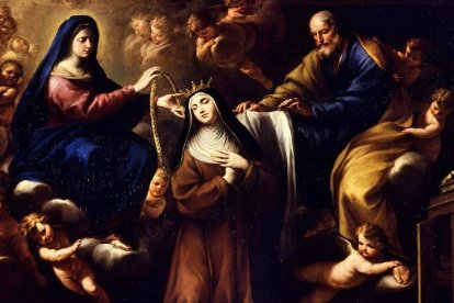 «Santa Teresa con la Virgen y San José» (detalle), cuadro de 1642 obra de Andrea Vaccaro. Real Academia de Bellas Artes de San Fernando.