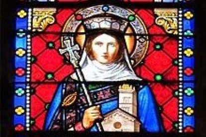 Santa Thoedechilde. Vidriera en la basílica de Mauriac.