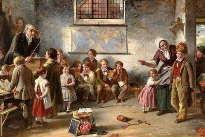 «El nuevo alumno», de Thomas Brooks (1818-1891). Una escenificación de la importancia que tiene la escuela para las familias, pero también de la importancia que tienen las familias para la escuela, pues de ellas viene el estímulo para mejorar.
