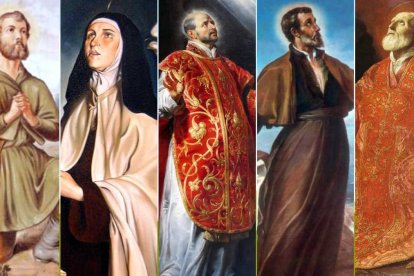 Canonizados el 12 de marzo de 1622: de izquierda a derecha: San Isidro, Santa Teresa, San Ignacio, San Francisco Javier y San Felipe Neri.