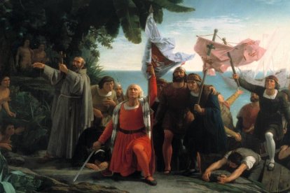 Descubrimiento de América. Dióscoro Puebla (1862)