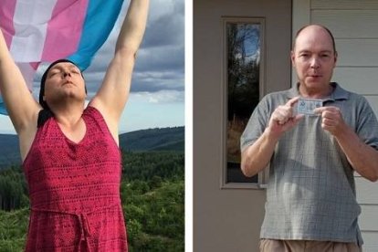 Jamie Shupe, durante su etapa trans y ahora donde aparece mostrando de nuevo su carnet con su sexo biológico