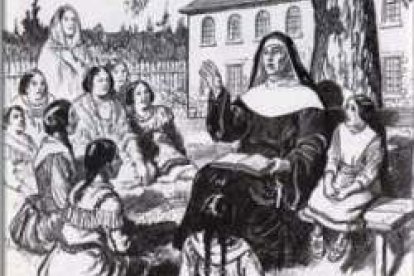 La M. María instruye a las niñas indígenas.