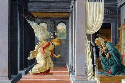 La Anunciación de Sandro Botticelli (c. 1485). Museo Metropolitan de Nueva Yok. La Virgen María estaba ya plenamente casada con San José en ese momento.