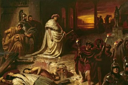 La promulgación de leyes injustas es característica de la tiranía y de los tiranos. 'Nerón sobre las ruinas de Roma' de Carl Theodor von Piloty (1826-1886).