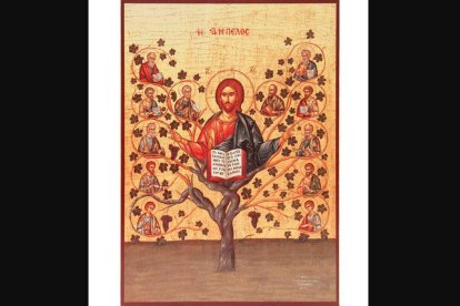 Icono ruso del Salvador como la Vid verdadera de la que se nutren los sarmientos que, desgajados, mueren.