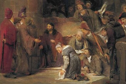 El arrepentimiento y el perdón de los pecados los borra y permite renacer. Una sociedad que olvida esto está condenada al puritanismo y el resentimiento. 'Cristo y la mujer adúltera' (detalle, 1683), de Aert de Gelder. Museo Nacional Thyssen-Bornemisza.