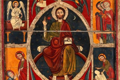 'En el principio era el Verbo' (comienza el Evangelio de San Juan): el Logos, la Palabra. El Ser precede a la Acción.Detalle del Pantocrátor del Maestro de Lluça (c. 1210), Museo del Prado.