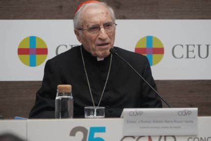 Ruco Varela, Cardenal Arzobispo emérito de Madrid, durante la presentación del Congreso Católicos y Vida Pública, que este año celebra su 25ª edición con la evangelización como tema central.