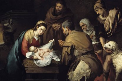 "Adoración de los pastores", obra de Murillo realizada hacia el año 1650 y expuesta en el Museo Nacional del Prado.