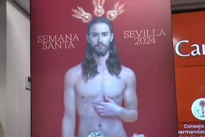 El cartel fue presentado el 27 de enero y la polémica suscitada no se apaga. Es un encargo del Consejo General de Hermandades y Cofradías de Sevilla. Imagen: captura El Mundo.