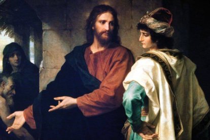 Cristo y el joven rico (1889), un óleo de Heinrich Hofmann que muestra una lección de Jesús en los Evangelios sobre la pobreza de espíritu y el compromiso con Él.