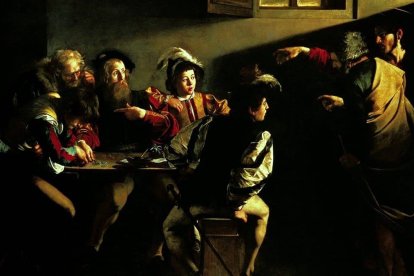 'La vocación de San Mateo' (1599, detalle) de Caravaggio (Michelangelo Merisi), en la Capilla Contarelli de la iglesia de San Luis de los Franceses, en Roma. Jesucristo llamó a quien era un hombre poderoso y rico, cobrador de impuestos (cfr. Mt 9, 9-13).