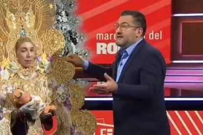 "Mientras este Gobierno protege a otros colectivos, deja en el desamparo jurídico a los creyentes", explica María García, de OLRC (foto: Toni Soler en TV3 se burla de la Virgen del Rocío).