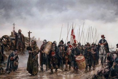 Soldados de los Tercios españoles portan la imagen de la Inmaculada hallada en Empel / Imagen tomada del magnífico cuadro de Augusto Ferrer-Dalmau