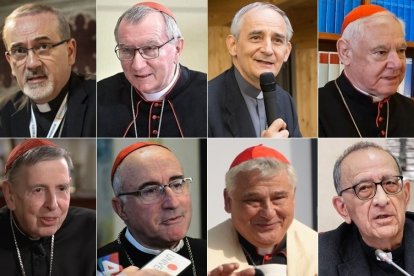 De izquierda a derecha y de arriba abajo, los cardenales Erdö, Pizzaballa, Parolin, Zuppi, Müller, Arborelius, Eijk, Koch, Sturla, Krajewski, Omella y Ambongo.