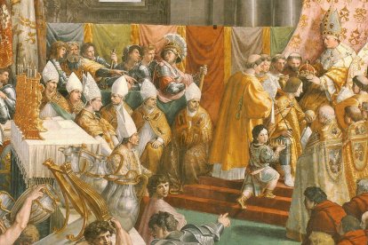 'Coronación de Carlomagno' en las Estancias de Rafael del Palacio Apotólico Vaticano.